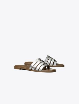 Shop Tory Burch Ines Multi-strap Slide In Silver/wild Mushroom