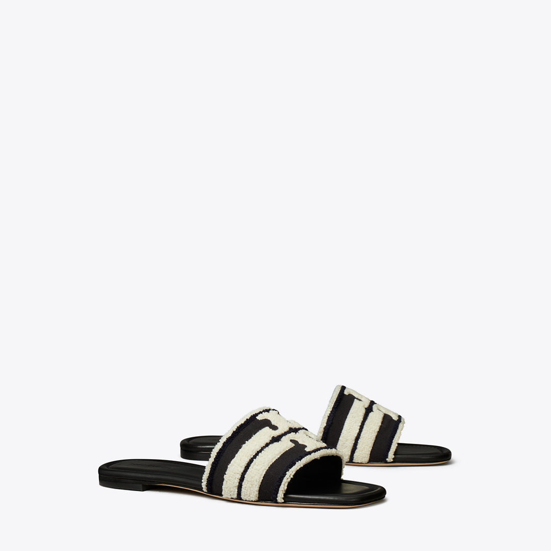 Shop Tory Burch Double T Slide In Nero/light Alabaster