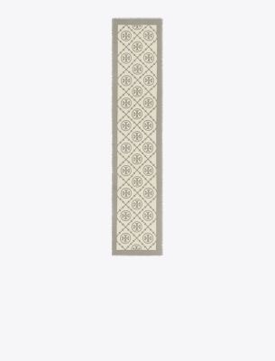 Shop Tory Burch T Monogram Bordered Oblong Scarf In T Monogram Bordered Oblong - Gray