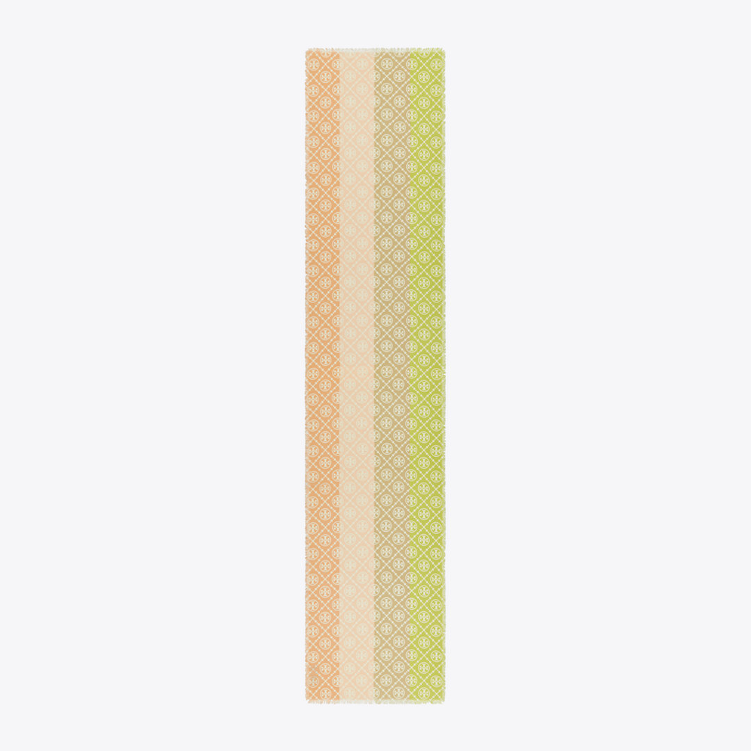 Shop Tory Burch T Monogram Multi-stripe Oblong Scarf In Multi Stripe Oblong - Chartreuse