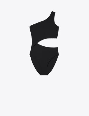 Tory Burch Solid Cut Out One Piece Swimsuit Black M In Black