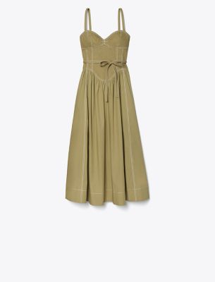 Shop Tory Burch Cotton Twill Dress In Stone Moss