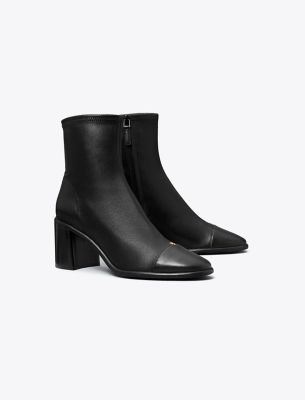 Tory Burch Cap-toe Heeled Ankle Boot In Perfect Black