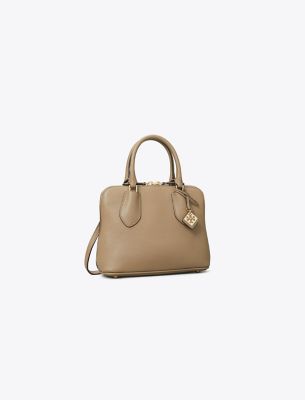Tory Burch Mini Pebbled Leather Swing Bag In Taupe Oak