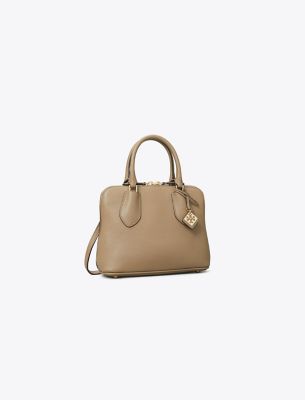 Shop Tory Burch Mini Swing Satchel In Taupe Oak