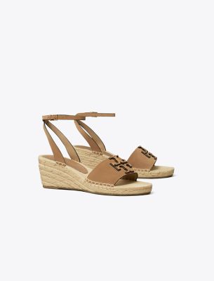 Tory Burch Ines Ankle Strap Espadrille Platform Wedge Sandal In Noisette