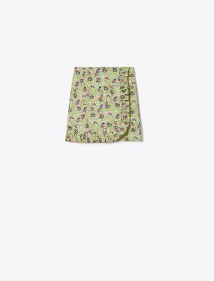 Shop Tory Sport Printed Ruffle Twill Golf Skirt In Green Scribble Floral