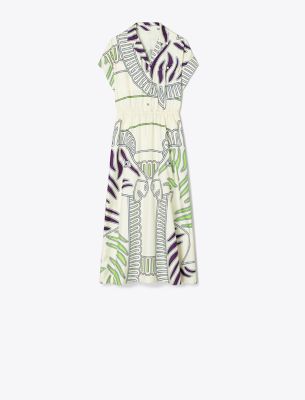 Shop Tory Burch Printed Silk Twill Shirtdress In Ivory Zebra