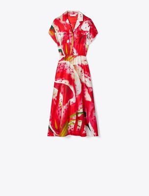 Tory Burch Printed Silk-twill Midi Shirt Dress