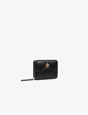 Tory Burch Small Kira Diamond Quilt Zip-around Wallet In Black