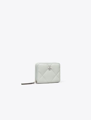 Tory Burch Small Kira Diamond Quilt Zip-around Wallet In Silver