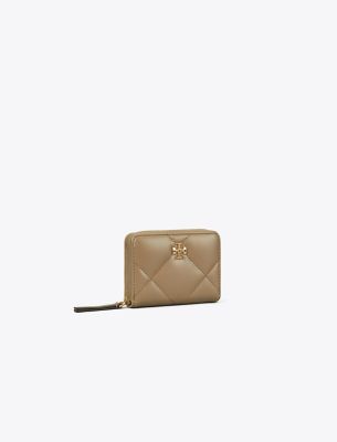 Tory Burch Small Kira Diamond Quilt Zip-around Wallet In Taupe Oak