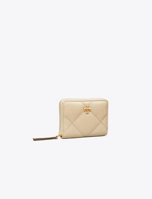 Tory Burch Small Kira Diamond Quilt Zip-around Wallet In Gray