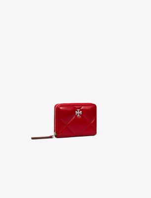 Tory Burch Small Kira Diamond Quilt Zip-around Wallet In Red