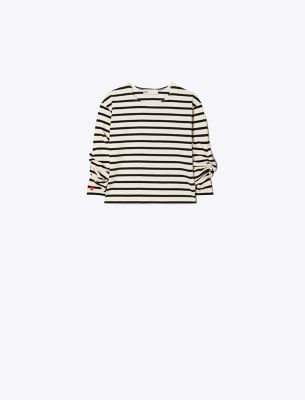 Shop Tory Burch Scrunched Sleeve T-shirt In Light Ivory/black