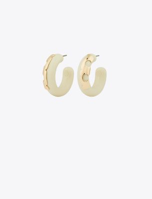 Tory Burch Resin Hoop Earring In Tory Gold/cream