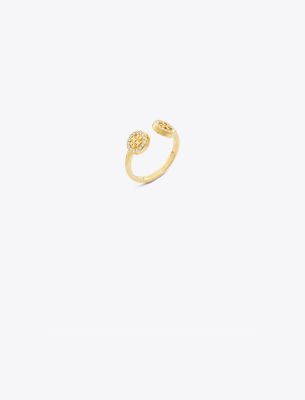 Shop Tory Burch Miller Pavé Open Ring In Tory Gold/crystal