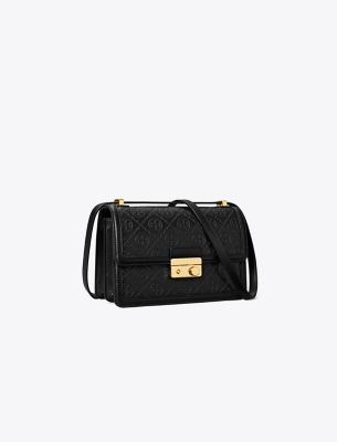 Tory Burch T Monogram Leather Shoulder Bag In Black