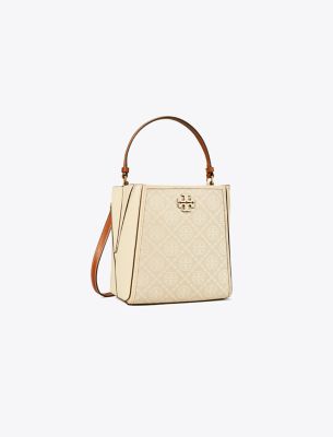 Tory Burch Small T Monogram Mcgraw Bucket Bag In Neutral