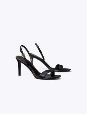 Shop Tory Burch Double T Buckle Heeled Sandal In Perfect Black