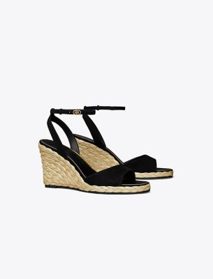 Tory Burch Raffia Wedge Sandal In Perfect Black