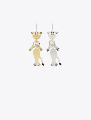 Tory Burch Cow Earring In Antique Tory Silver/white/light Blue