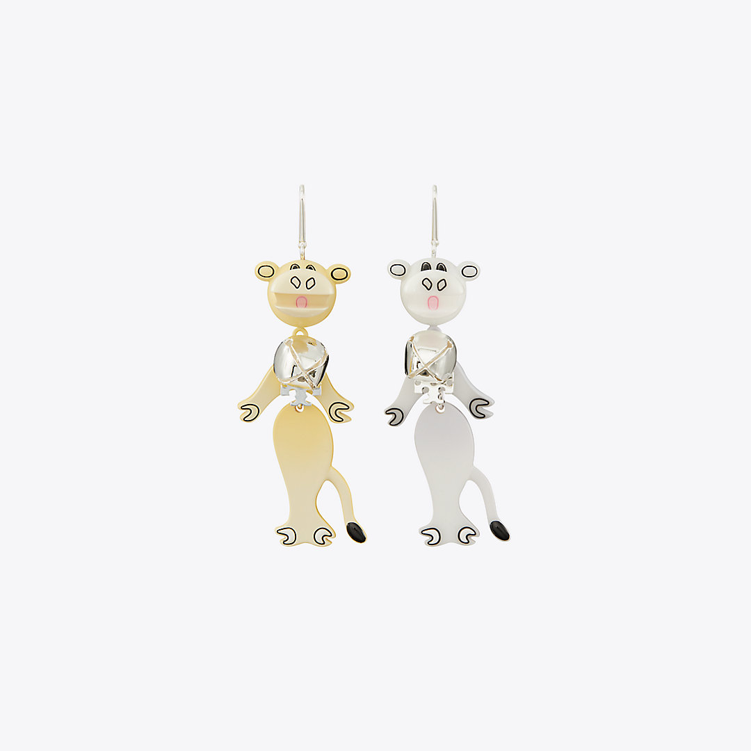 Tory Burch Cow Earring In Antique Tory Silver/white/light Blue