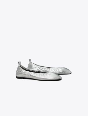 Tory Burch Woman Ballet Flats Silver Size 8 Leather In Silver
