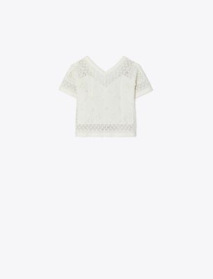 Tory Burch Embroidered Linen Top In Natural Ivory