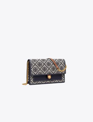 Tory Burch T Monogram Chain Wallet In Tory Navy