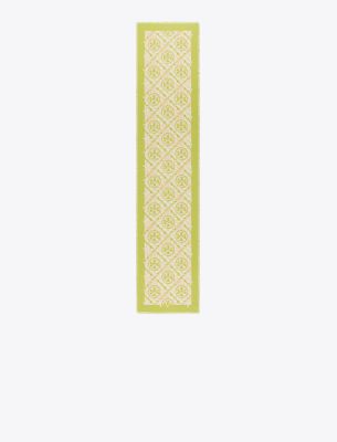 Shop Tory Burch Double T Monogram Oblong Scarf In Double Border Logo Oblong - Chartreuse