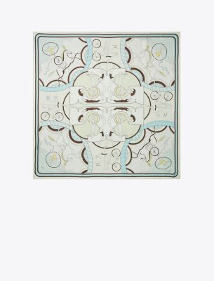 Tory Burch Acrobats Double-sided Silk Square In Blue
