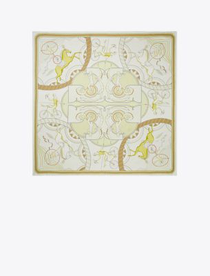 Tory Burch Acrobats Double-sided Silk Square In Yellow