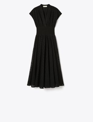 Shop Tory Burch Embroidered Cotton Dress In Black