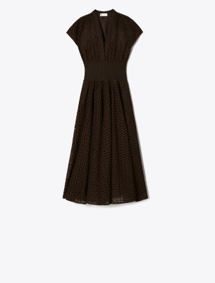 Shop Tory Burch Embroidered Cotton Dress In Dark Cacao