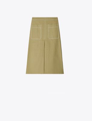 Shop Tory Burch Cotton Twill Skirt In Stone Moss