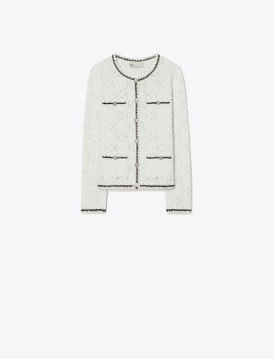 Shop Tory Burch Kendra Logo Lace Cardigan In White