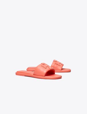 Shop Tory Burch Double T Sport Slide In Coral Crush
