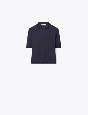 Shop Tory Burch Nylon Taffeta Zip Polo In Royal Ink