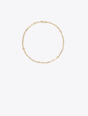Tory Burch Women's Good Luck Chain Link Necklace Gold In Tory Gold/crystal