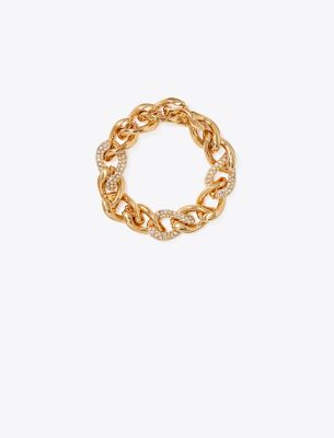 Tory Burch Wishbone Pavé Bracelet In Tory Gold/crystal