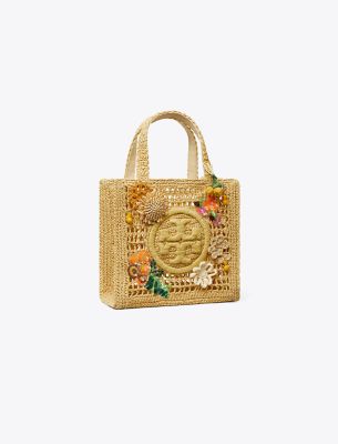 Tory Burch Mini Ella Embellished Hand-crocheted Tote In Brown