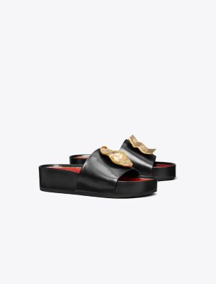 Shop Tory Burch Patos Platform Slide In Perfect Black/tory Red/ancient Gold