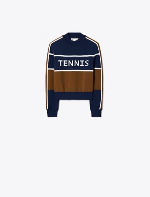 Tory Sport Tory Burch Cropped Tech Nylon Tennis Sweater In Tory Navy/allspice