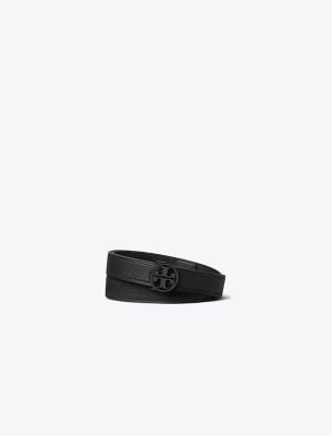 Tory Burch 1" Miller Pebbled Powder-coated Belt In Black/black/black