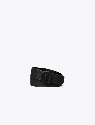 Tory Burch 1.5" Miller Pebbled Powder-coated Belt In Black/black/black