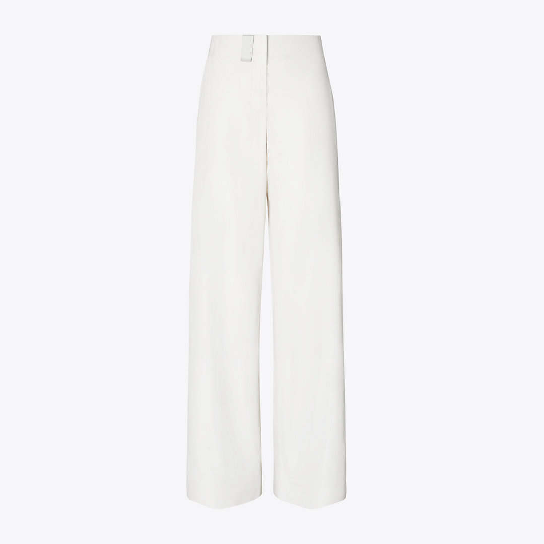 Tory Burch Cotton And Silk Poplin Pant In White