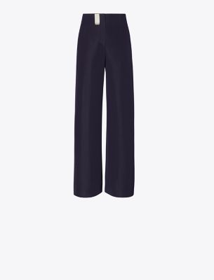 Tory Burch Cotton And Silk Poplin Trouser In Royal Ink