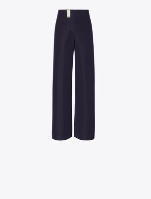 Tory Burch Cotton And Silk Poplin Pant In Royal Ink