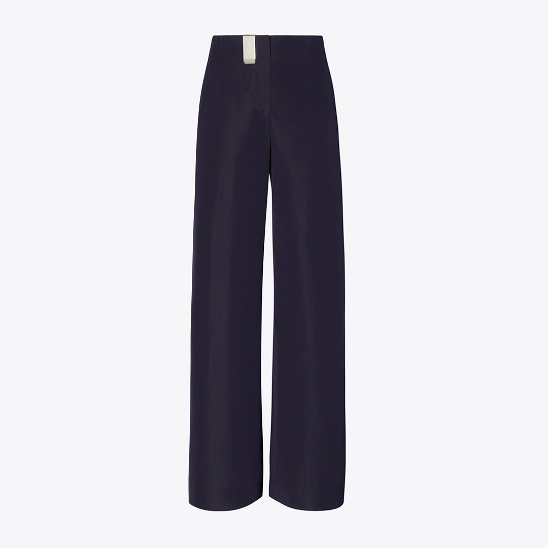 Tory Burch Cotton And Silk Poplin Pant In Royal Ink